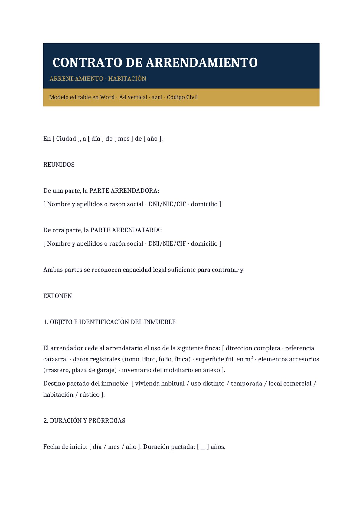 Plantilla Contrato de arrendamiento de habitación