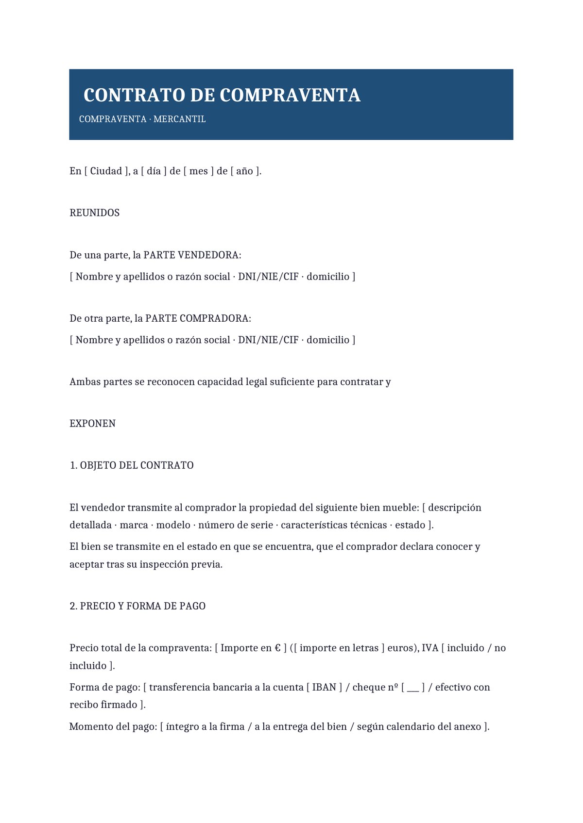 Plantilla Contrato de compraventa mercantil entre empresas