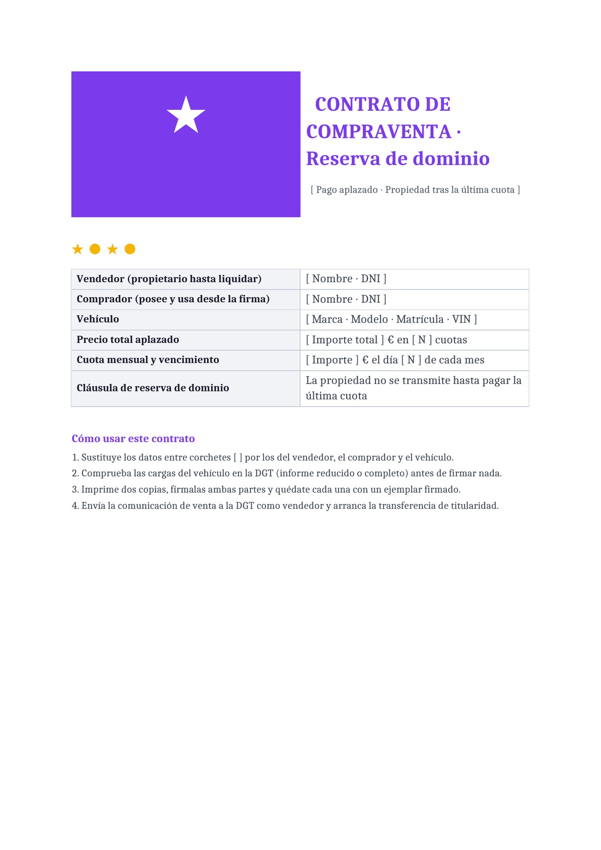 Plantilla Contrato de compraventa con reserva de dominio