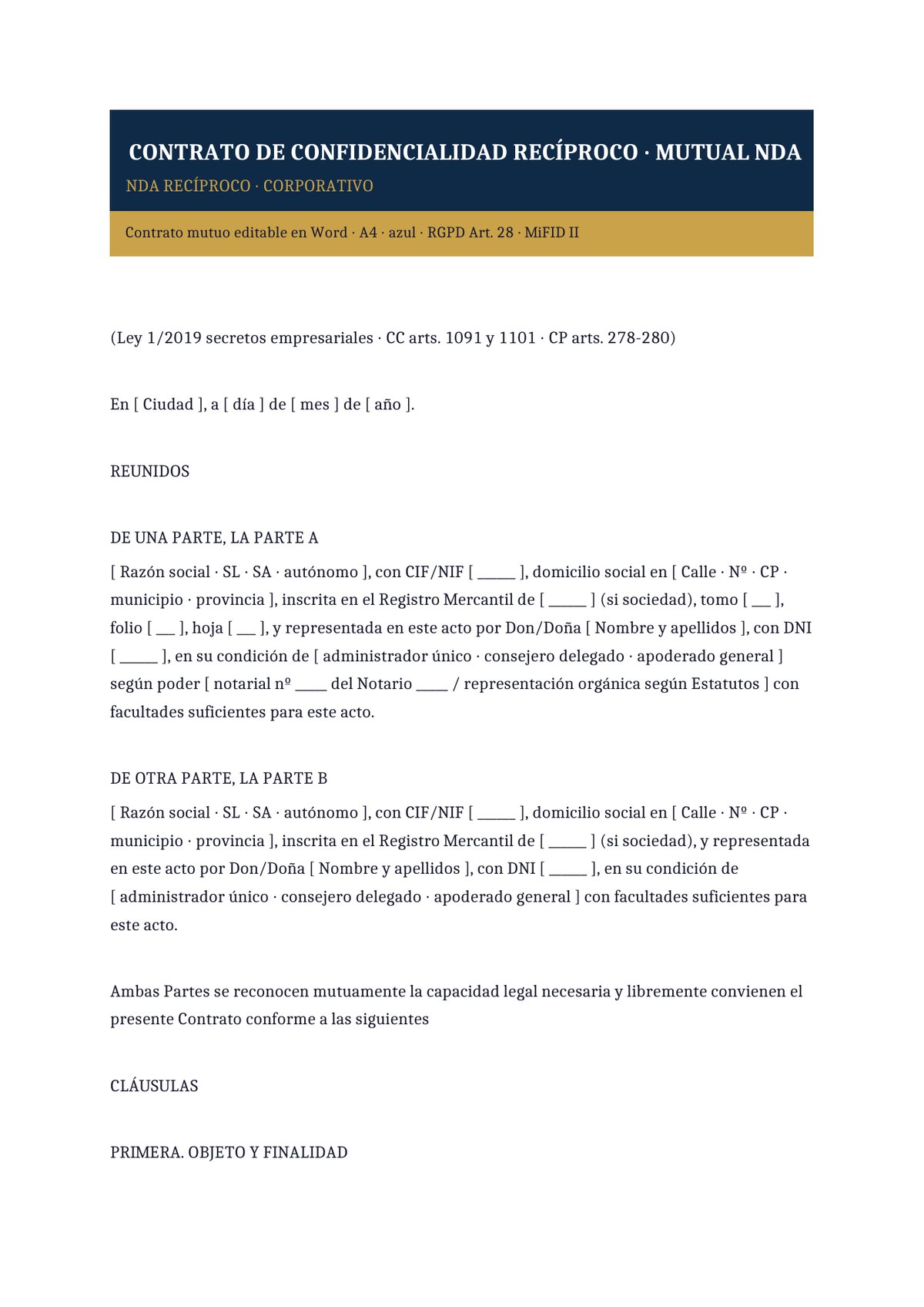 Plantilla NDA recíproco corporativo