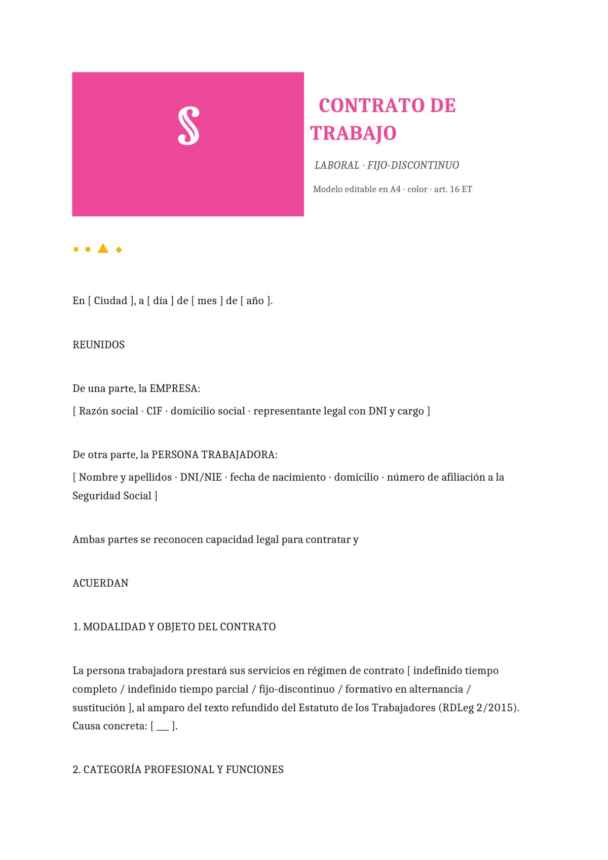 Plantilla Contrato de trabajo fijo-discontinuo