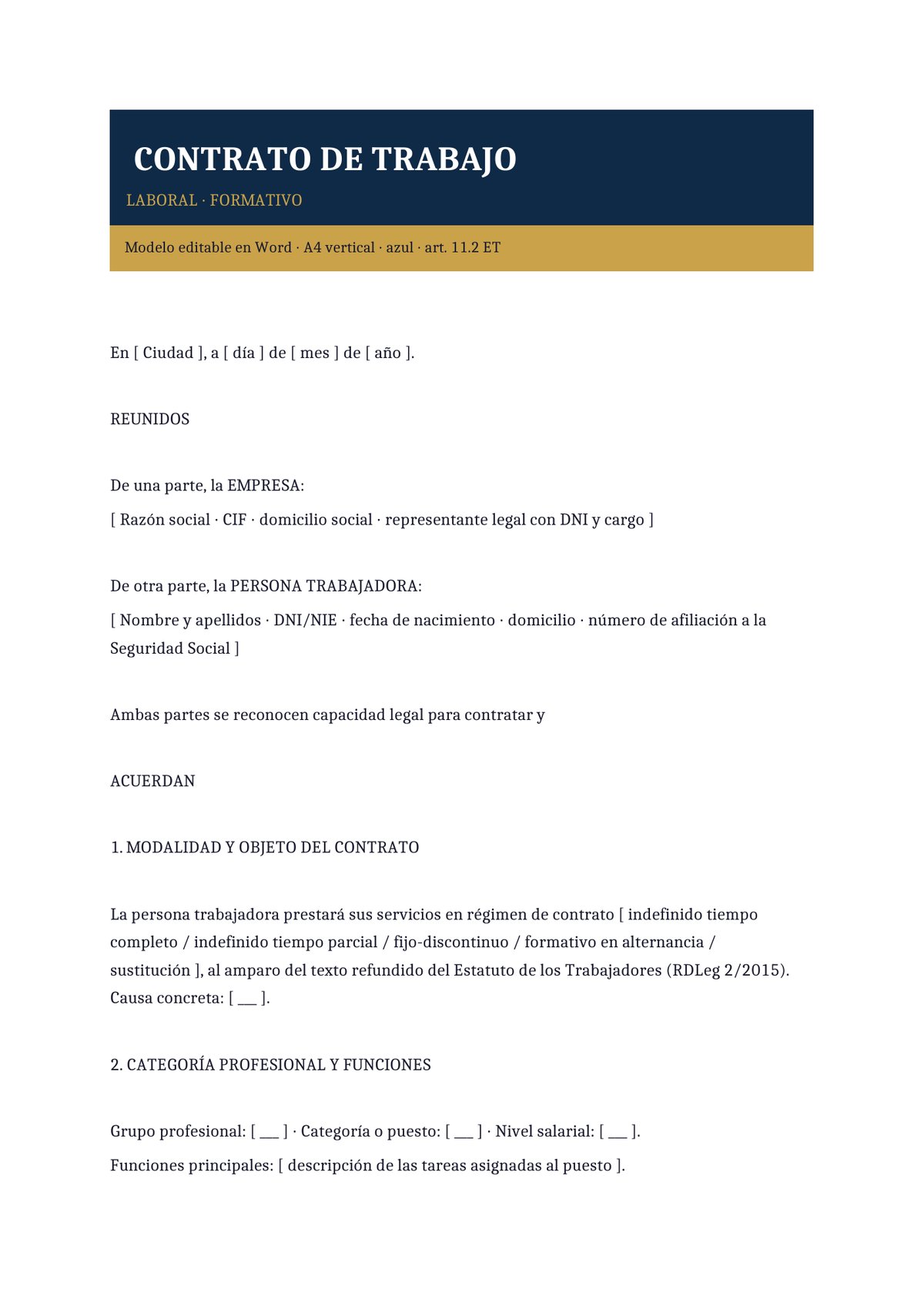 Plantilla Contrato de trabajo formativo en alternancia