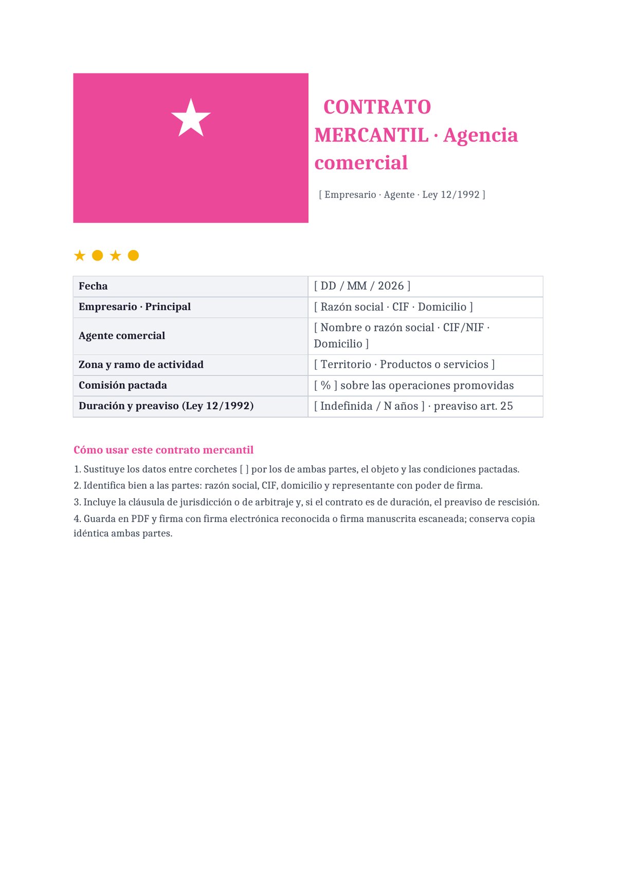 Plantilla Contrato de agencia comercial
