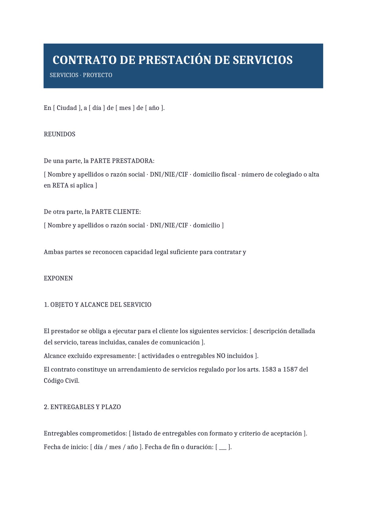 Plantilla Contrato de servicios de consultoría por proyecto