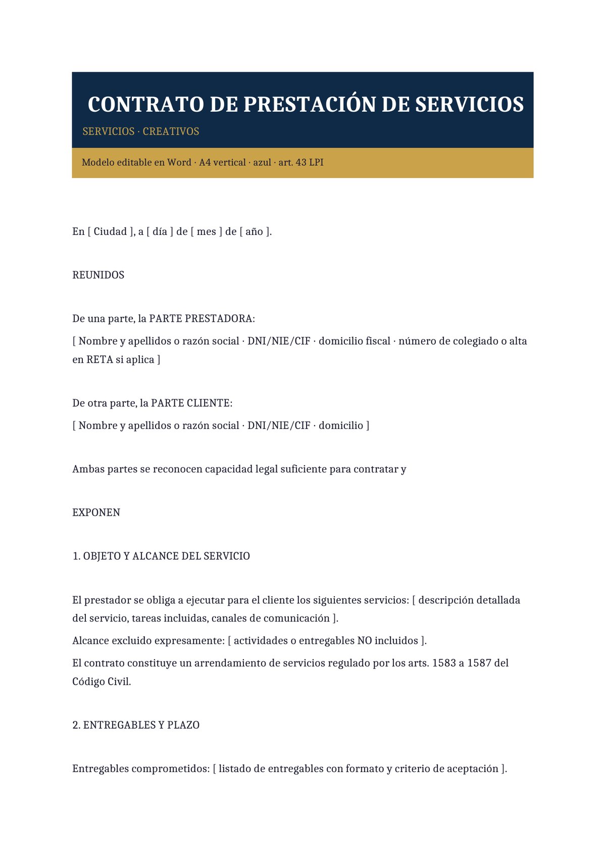 Plantilla Contrato de servicios creativos con propiedad intelectual