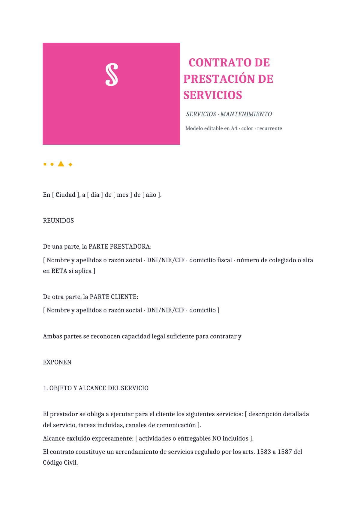 Plantilla Contrato de servicios de mantenimiento con SLA