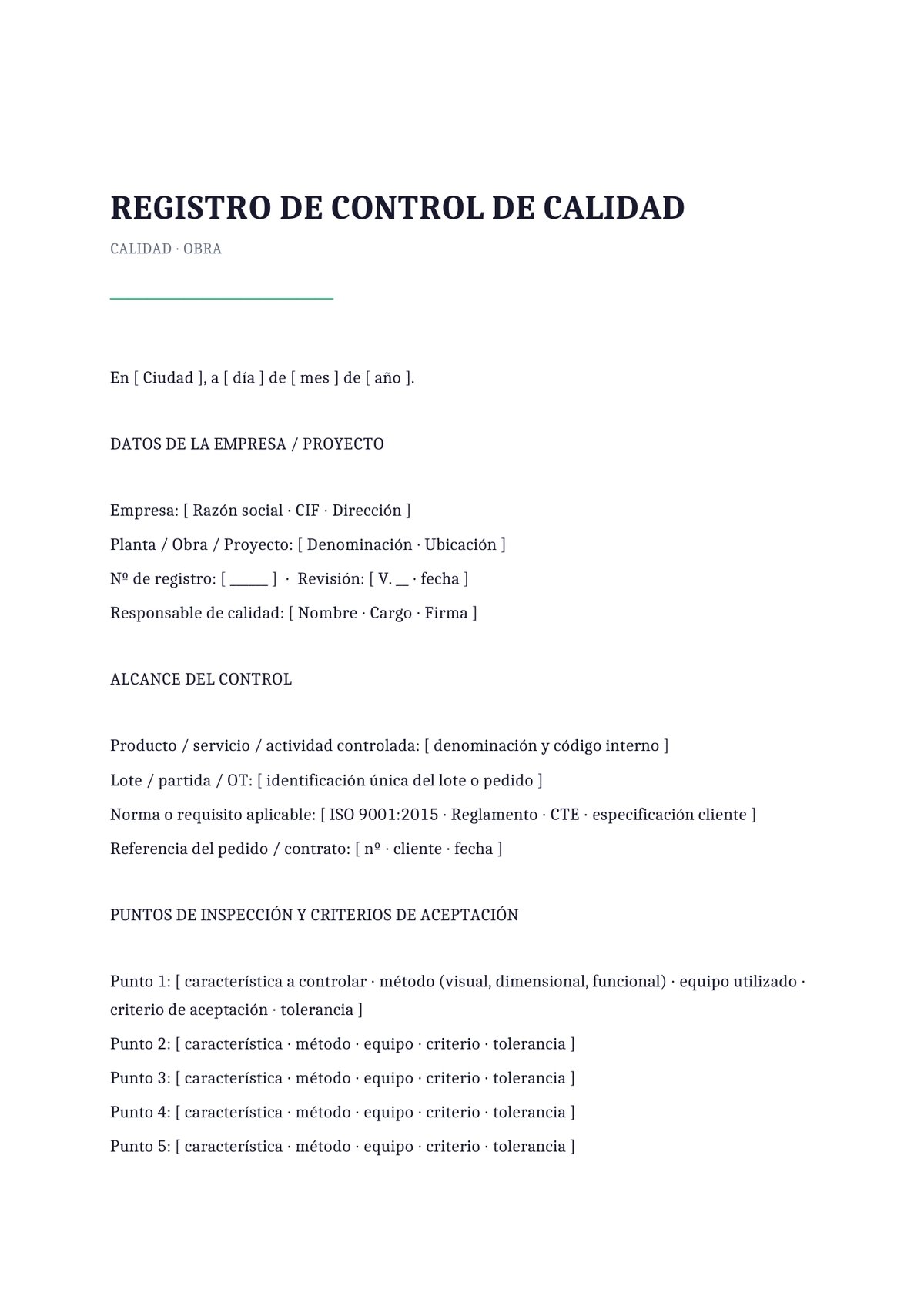 Plantilla Control de calidad en construcción y obra