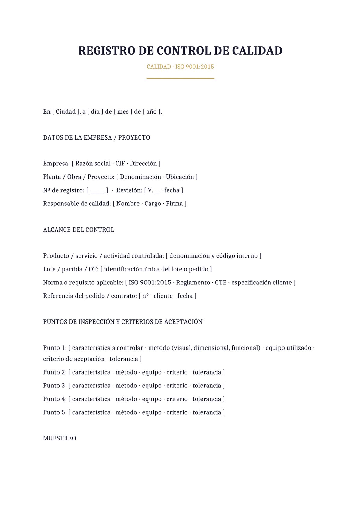 Plantilla Control de calidad ISO 9001