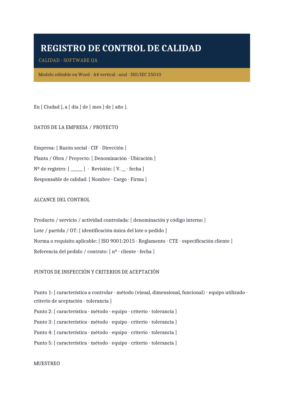 Plantilla Control de calidad de software (QA)