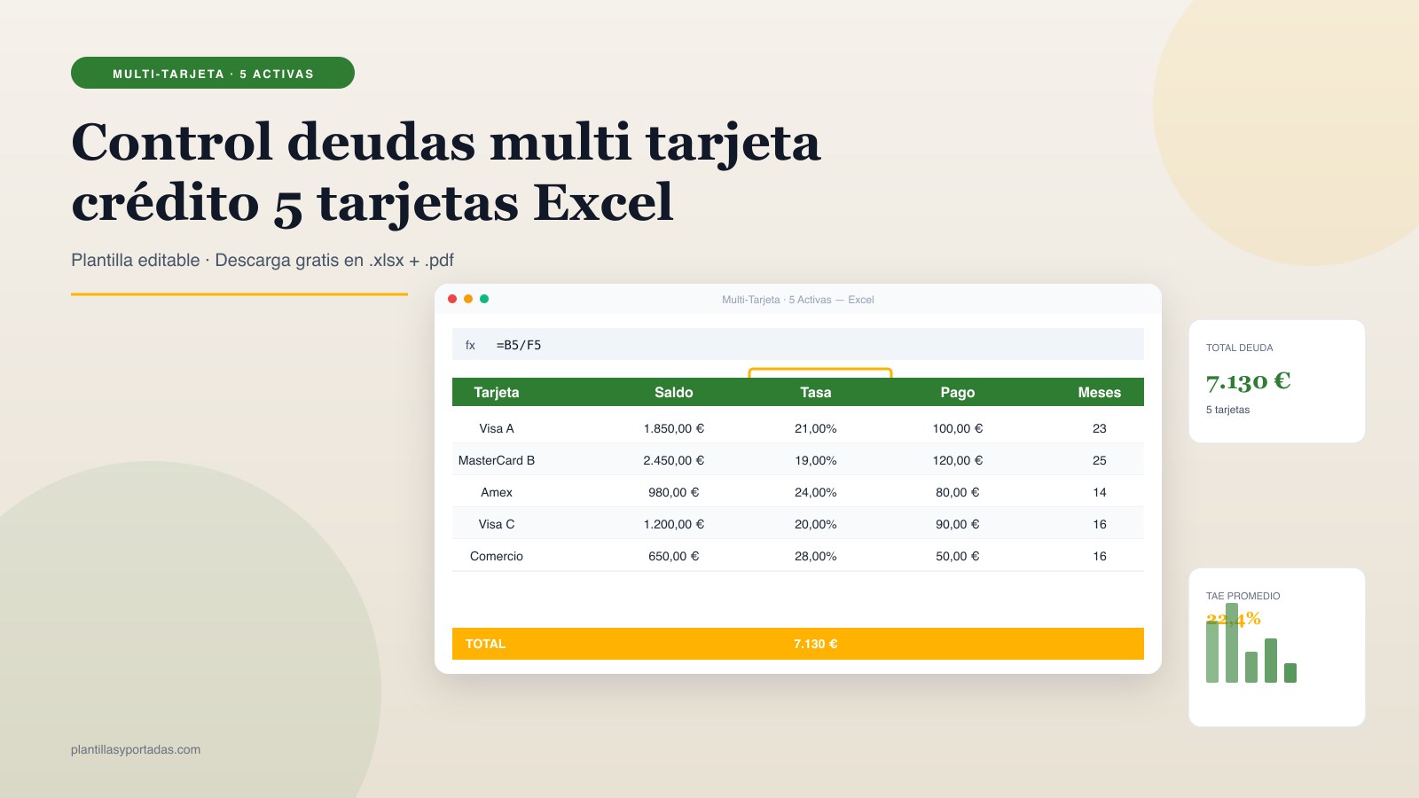 Plantilla Control de deudas · multi-tarjeta crédito en Excel