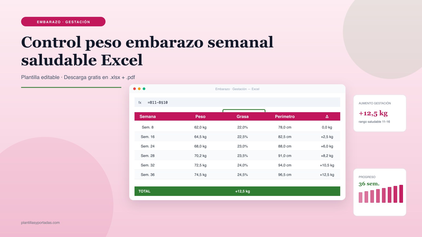 Plantilla Control de peso — embarazo semana a semana en Excel