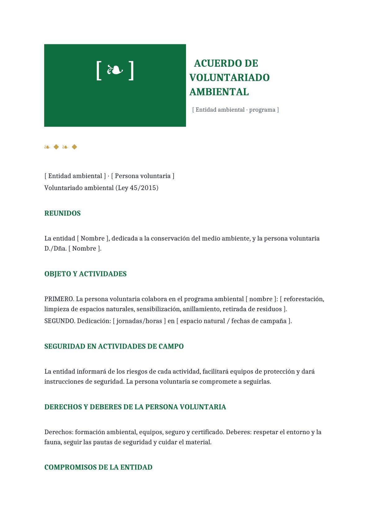 Plantilla Convenio de voluntariado ambiental