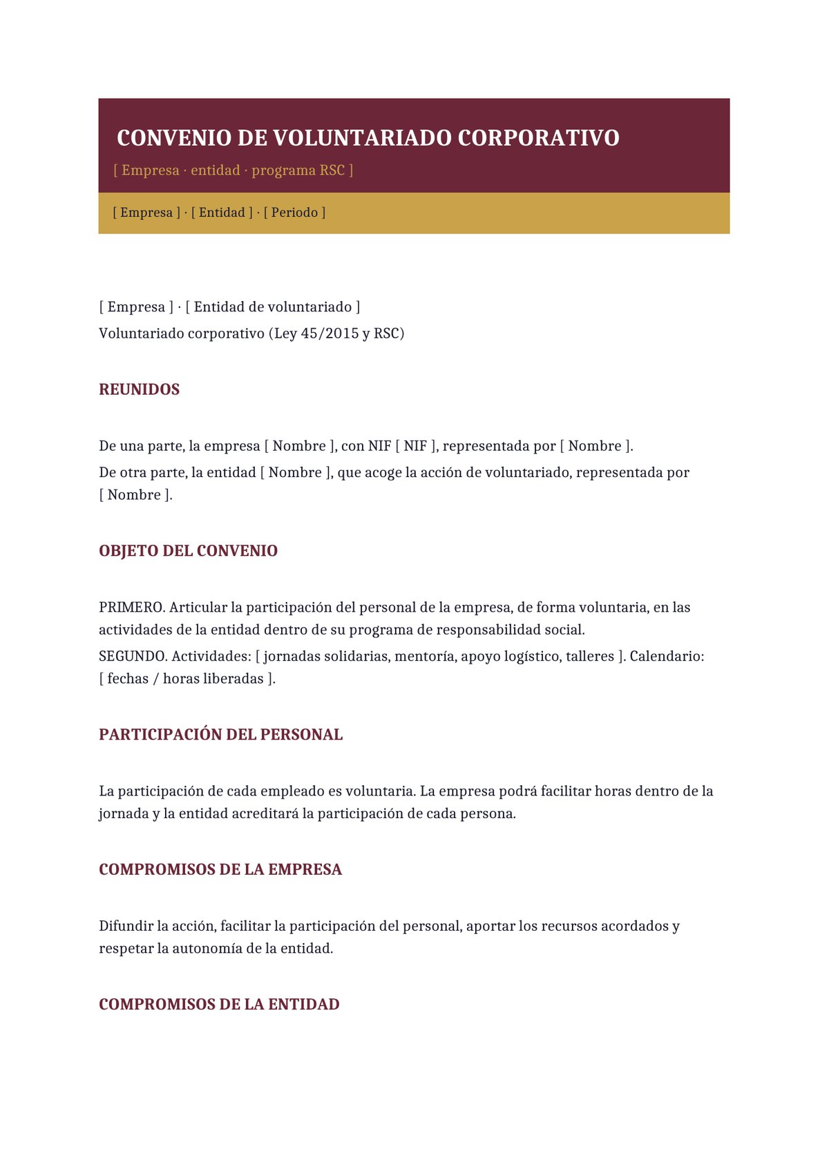 Plantilla Convenio de voluntariado corporativo