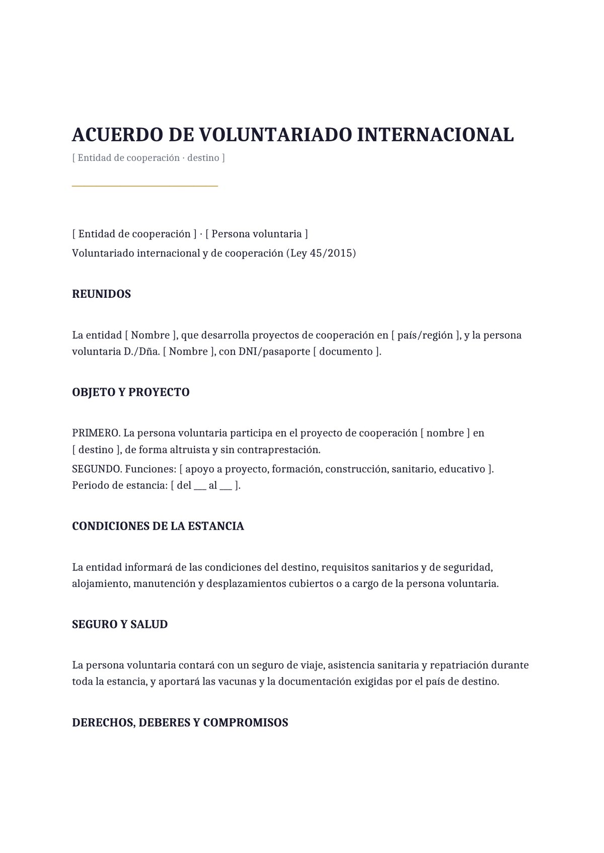 Plantilla Convenio de voluntariado internacional