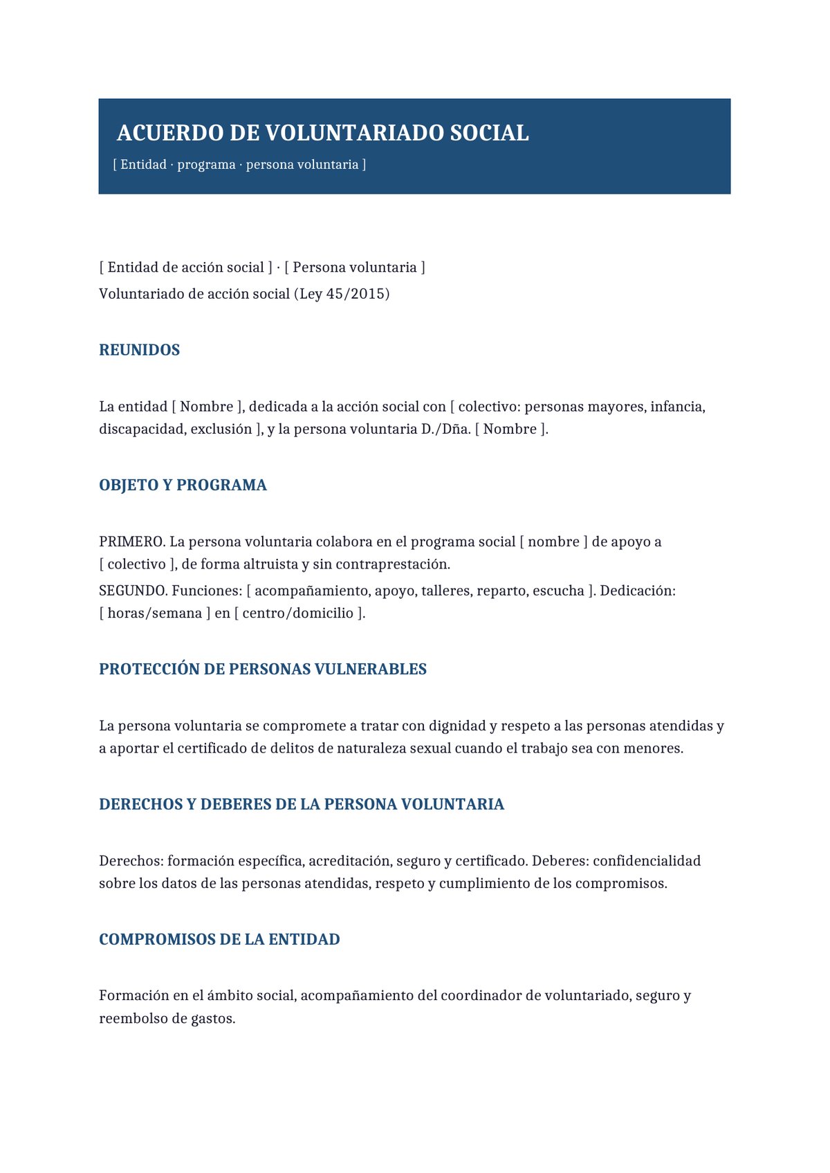 Plantilla Convenio de voluntariado social