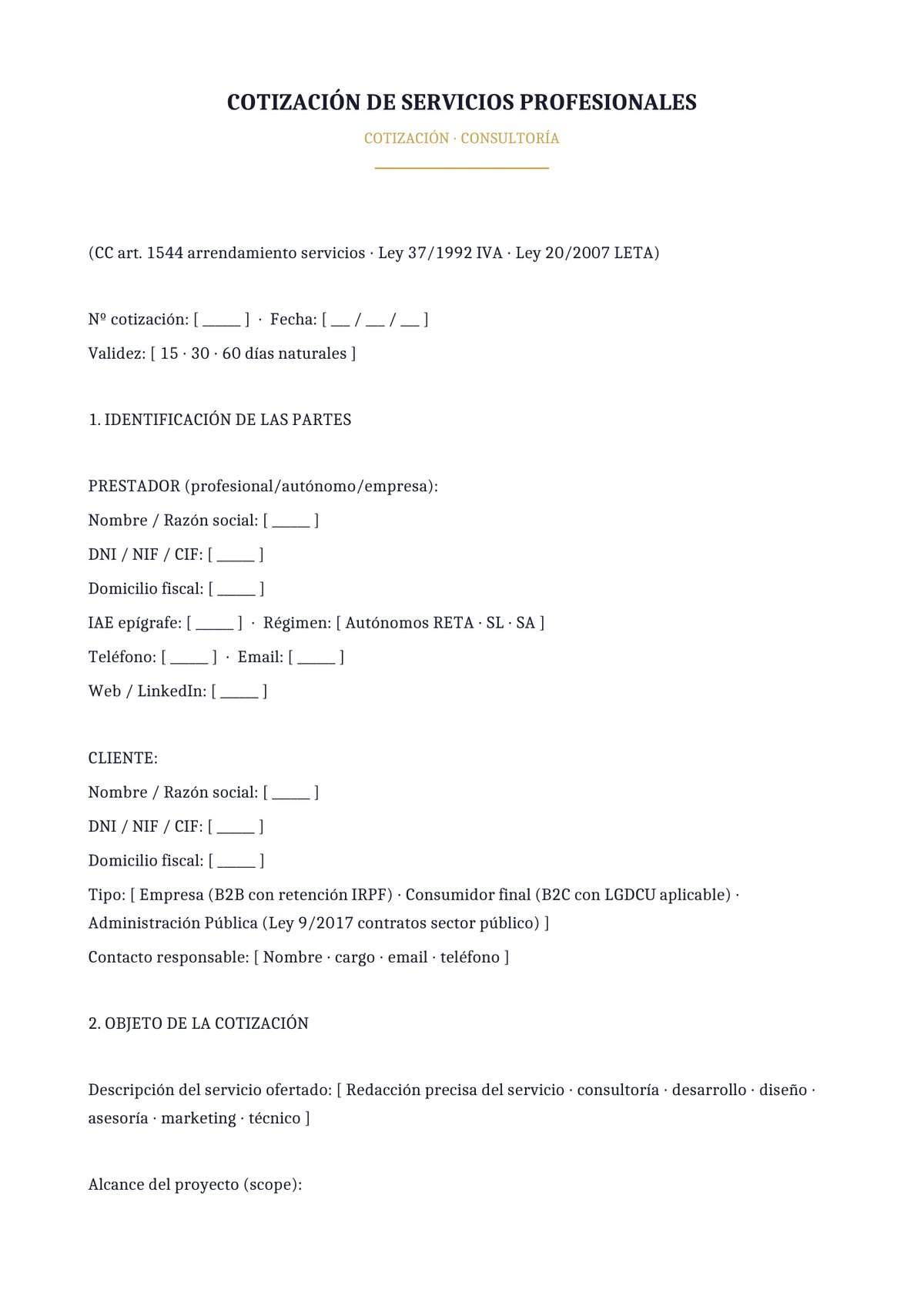 Plantilla Cotización servicios de consultoría