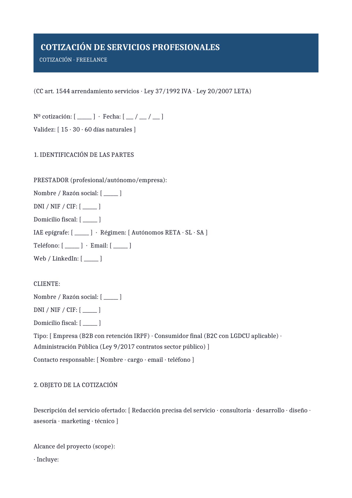 Plantilla Cotización freelance