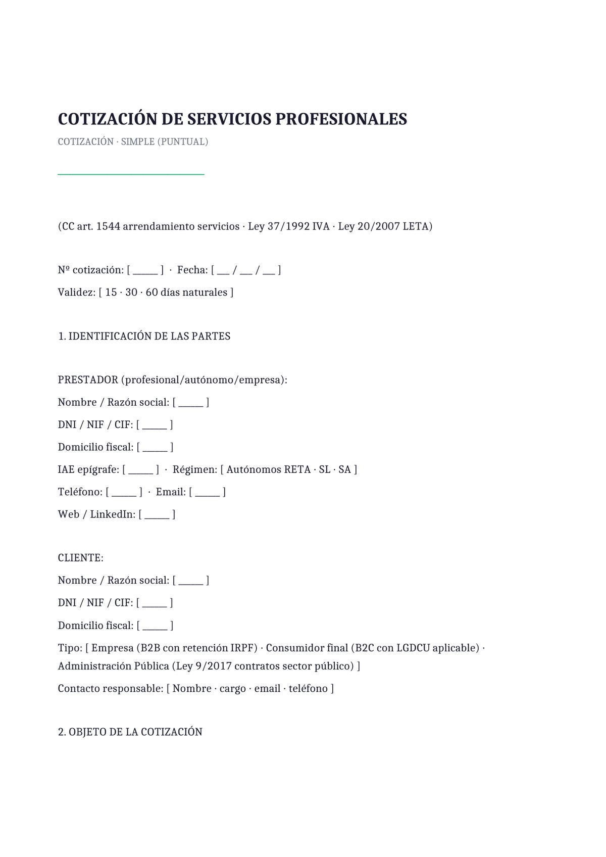 Plantilla Cotización simple (trabajo puntual)