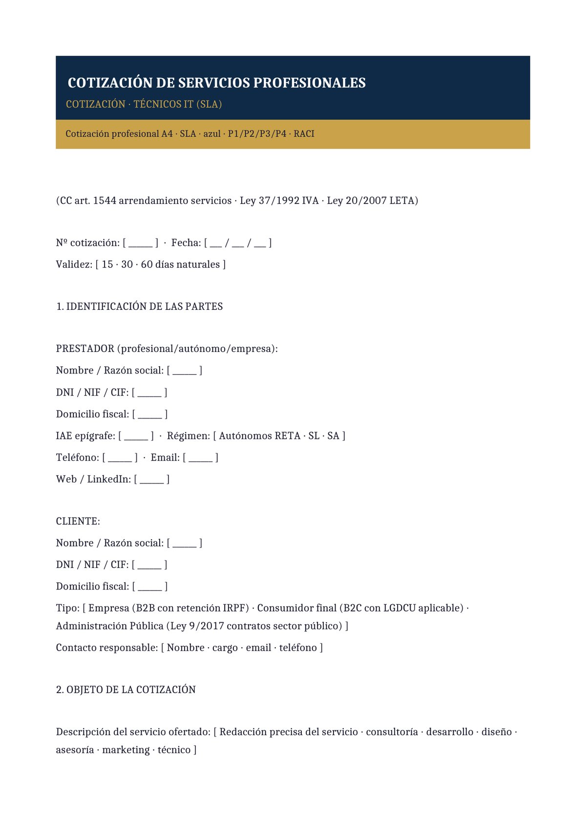 Plantilla Cotización servicios técnicos IT (SLA)