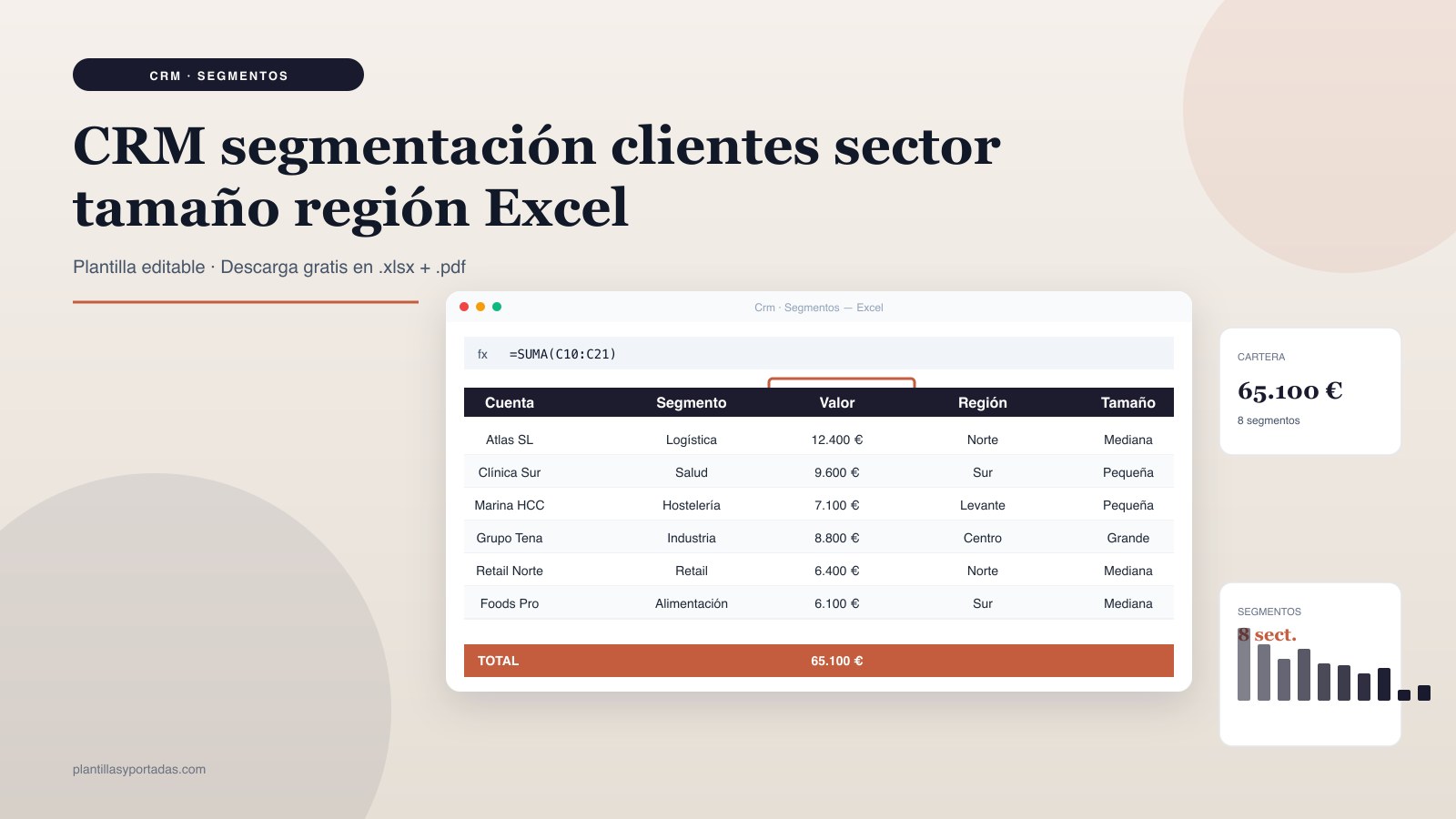 Plantilla CRM · segmentación de cartera en Excel