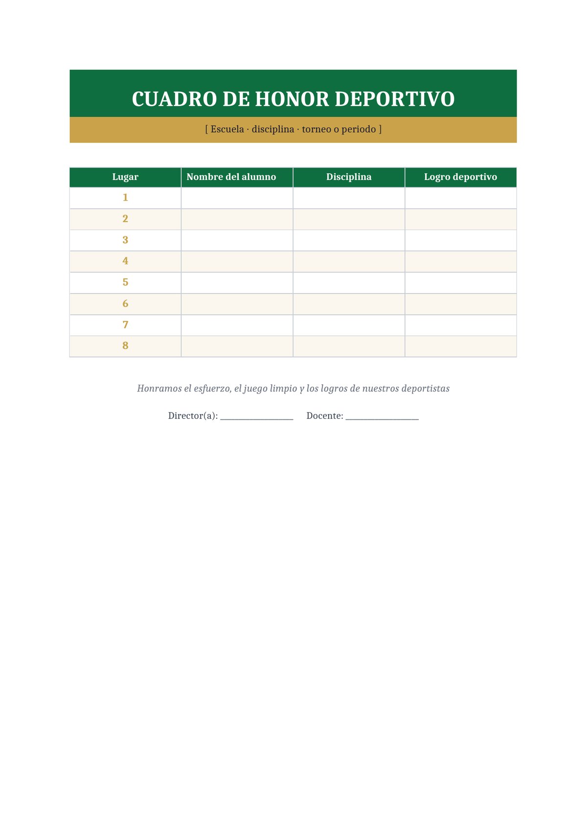 Plantilla Cuadro de honor deportivo