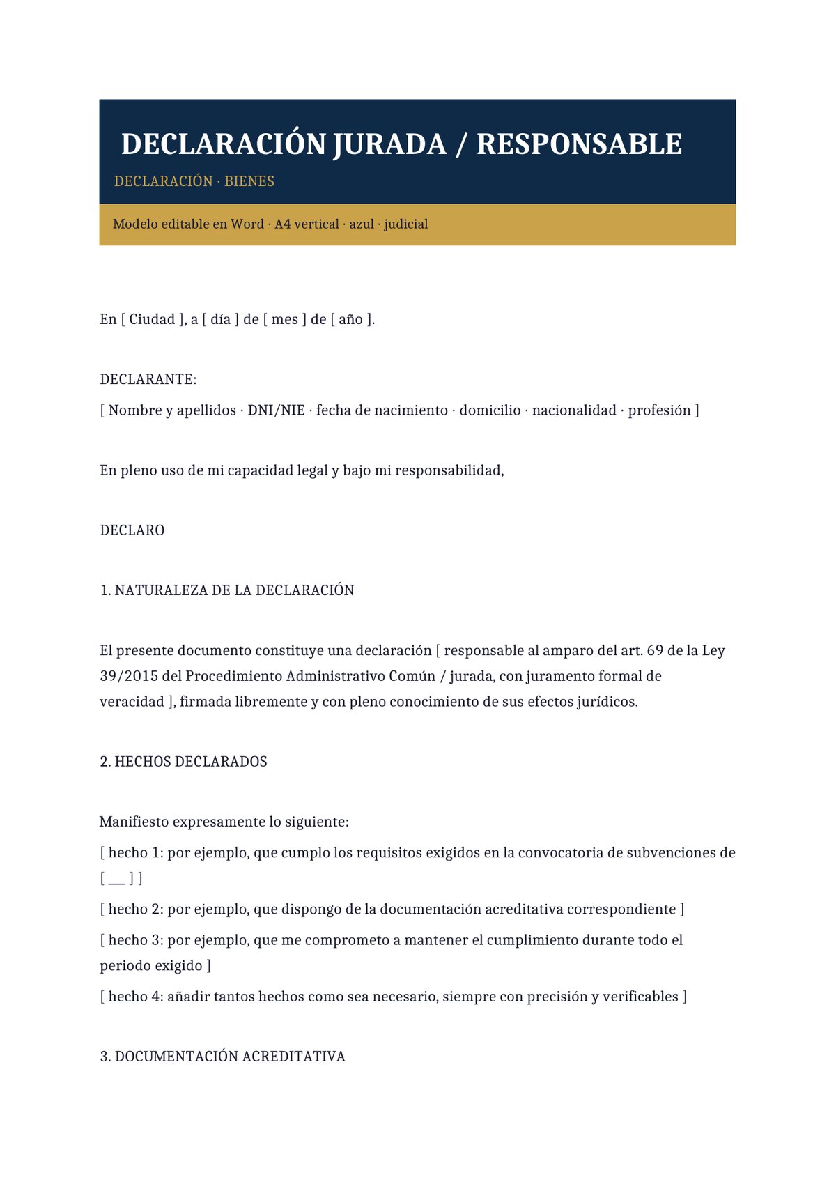 Plantilla Declaración jurada de bienes (patrimonial)