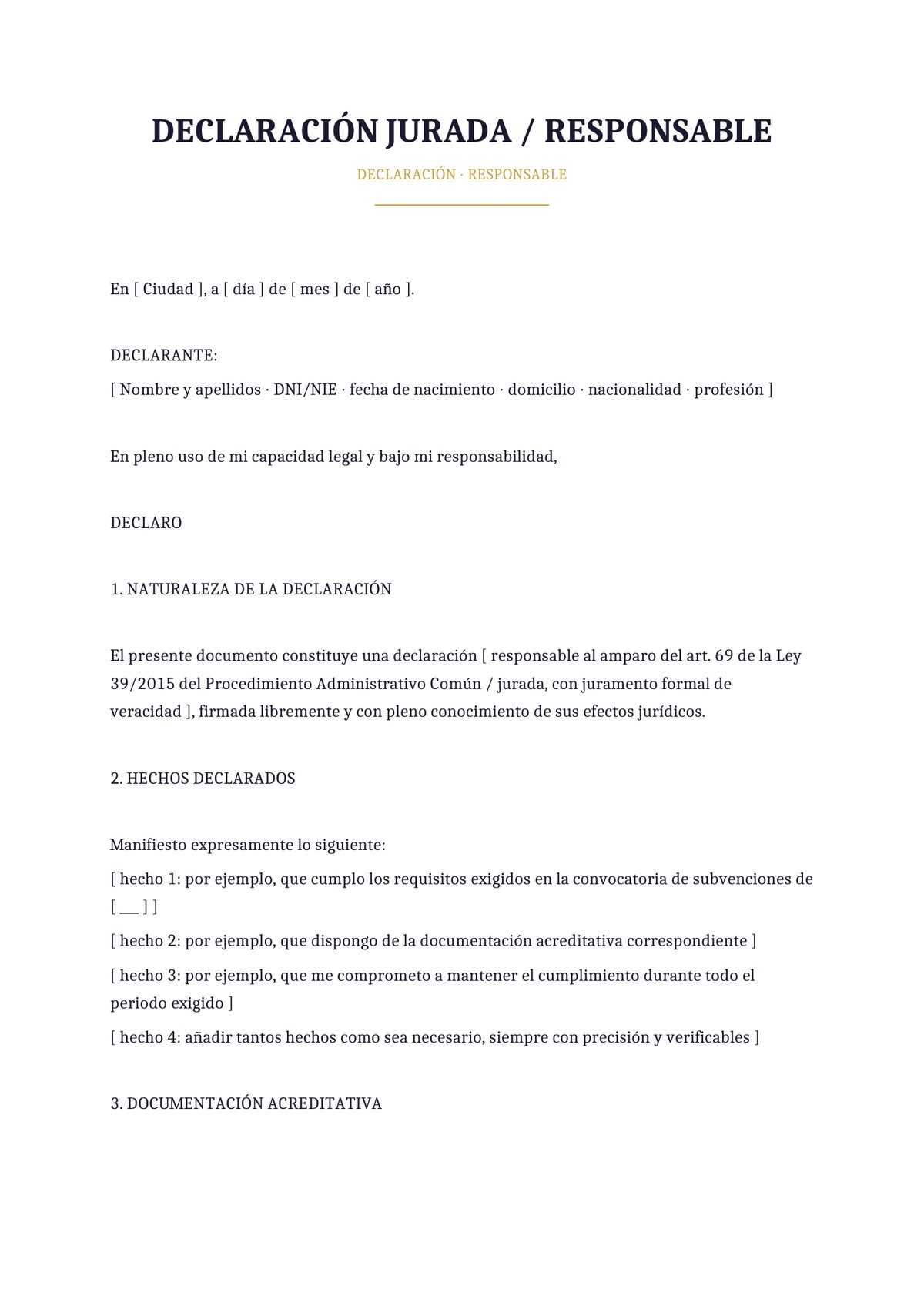 Plantilla Declaración responsable administrativa (art. 69 Ley 39/2015)