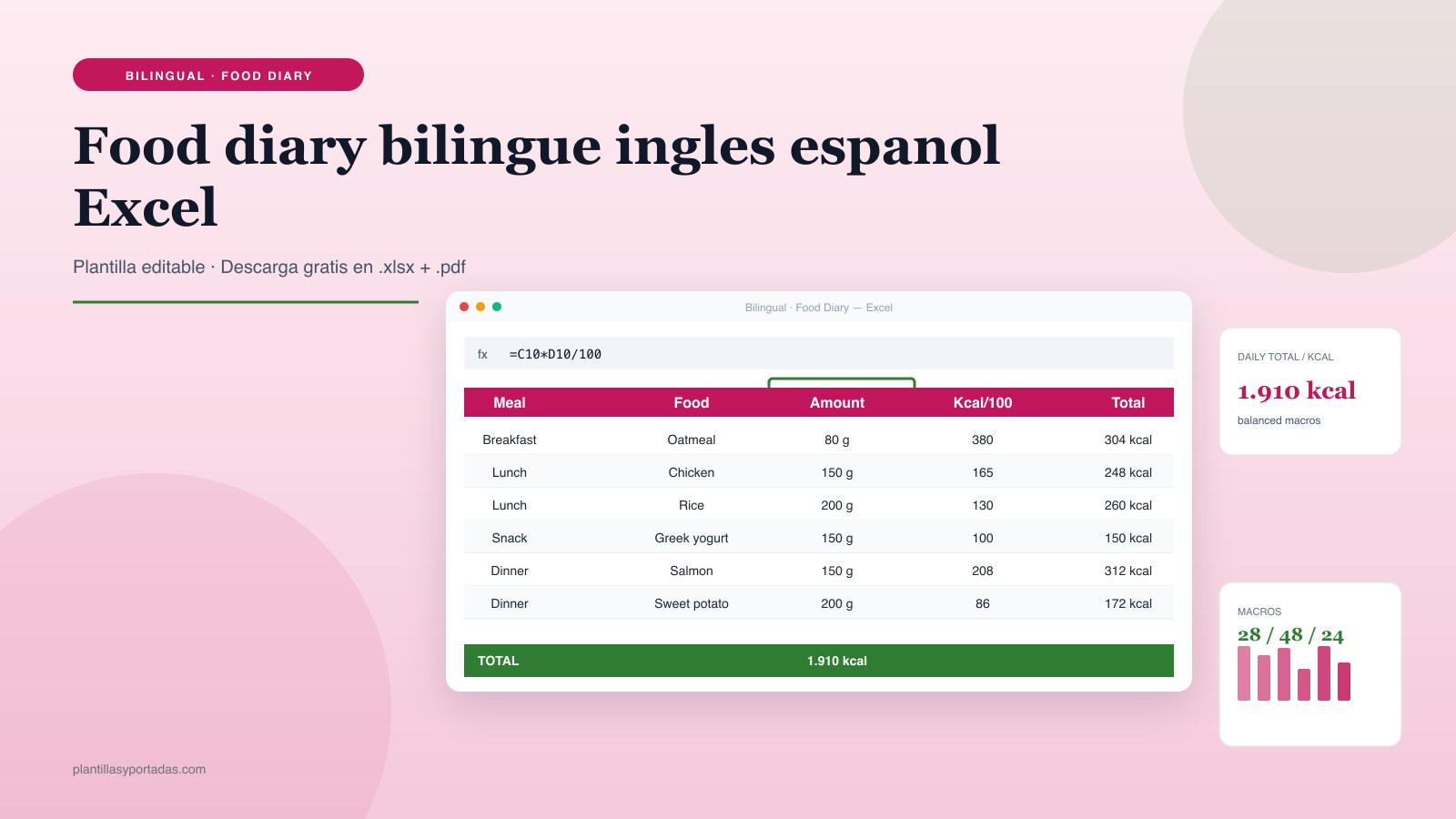 Plantilla Food diary — bilingüe ES+EN en Excel