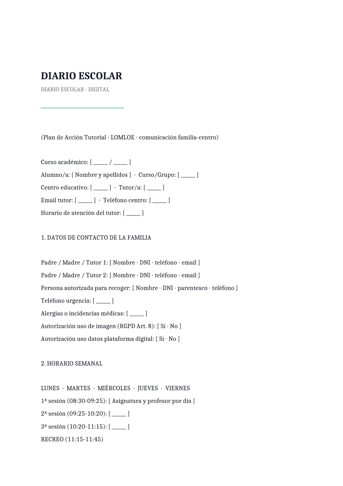 Plantilla Diario escolar digital-híbrido