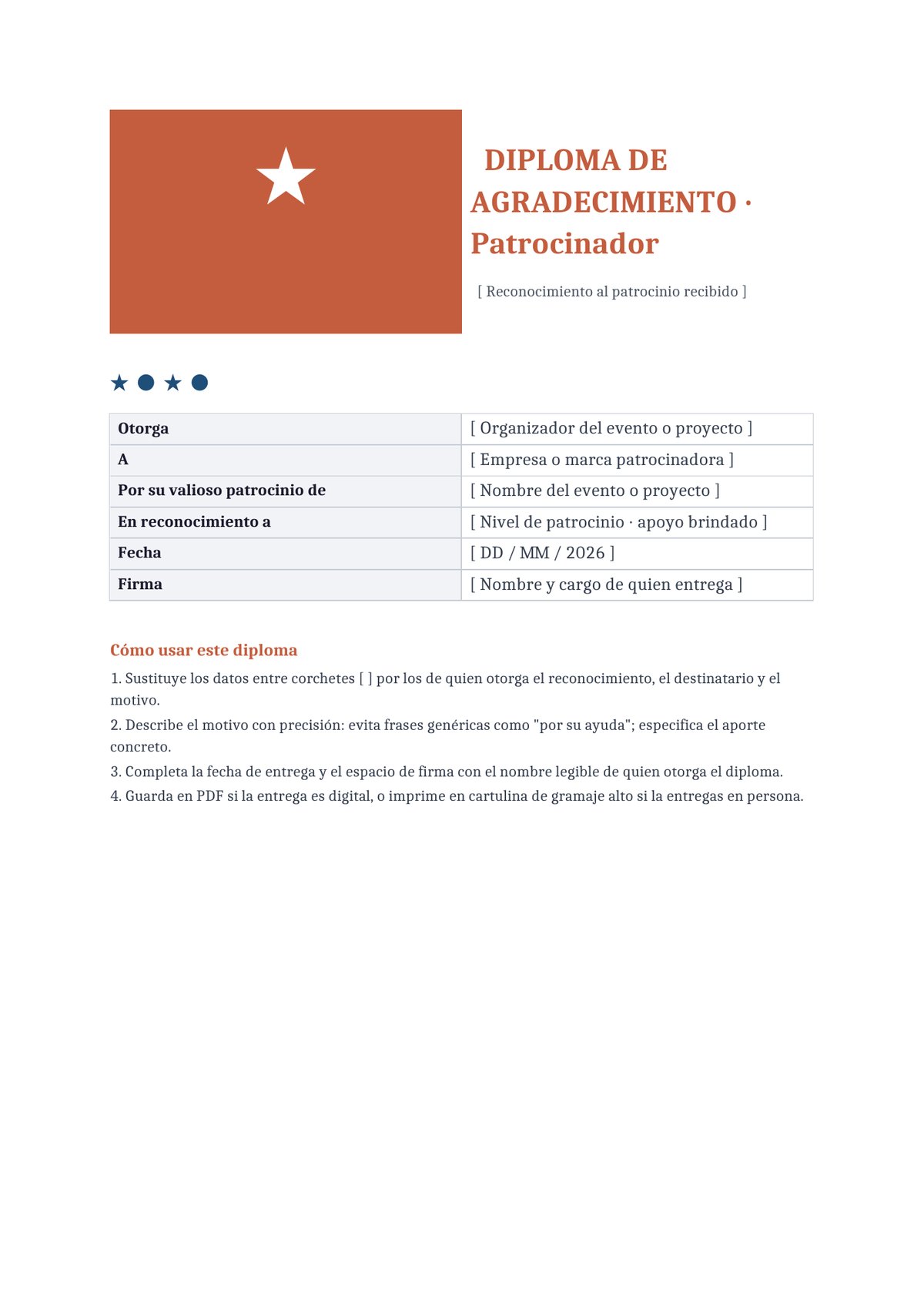 Plantilla Diploma de agradecimiento a patrocinador