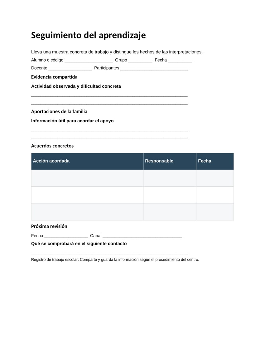 Seguimiento del aprendizaje: vista previa del documento