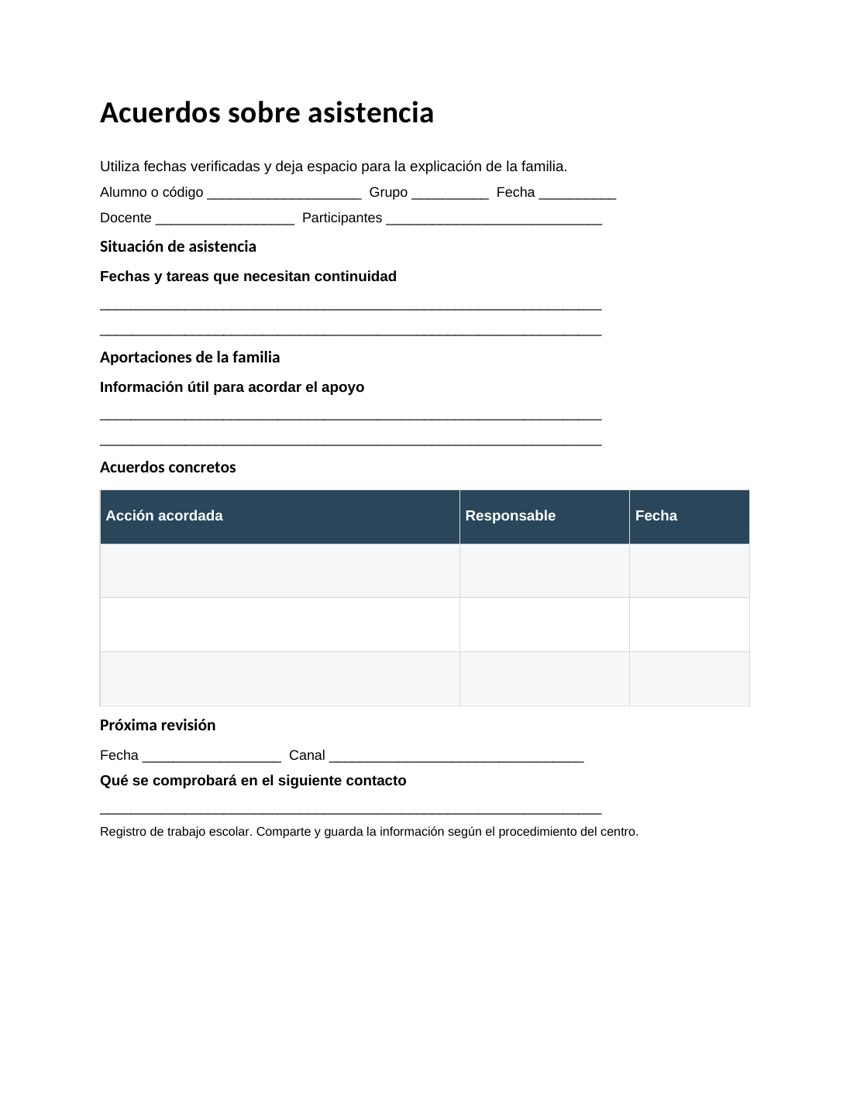 Acuerdos sobre asistencia: vista previa del documento