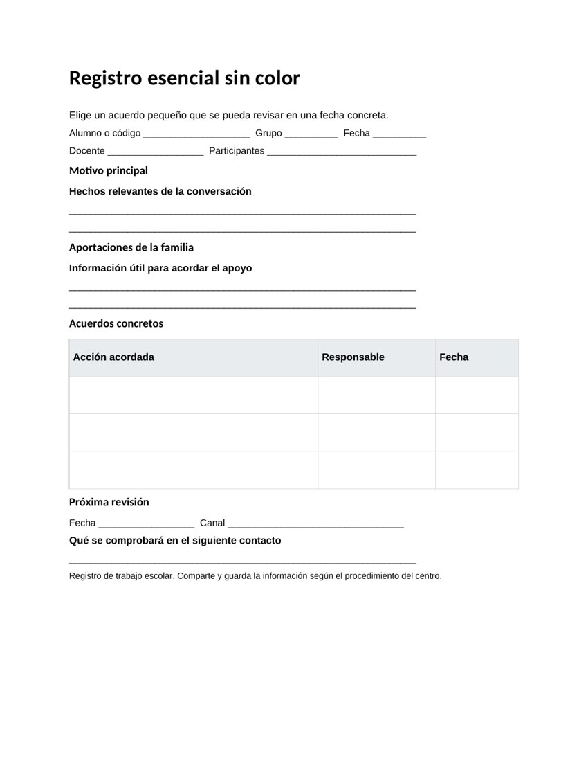 Registro esencial sin color: vista previa del documento