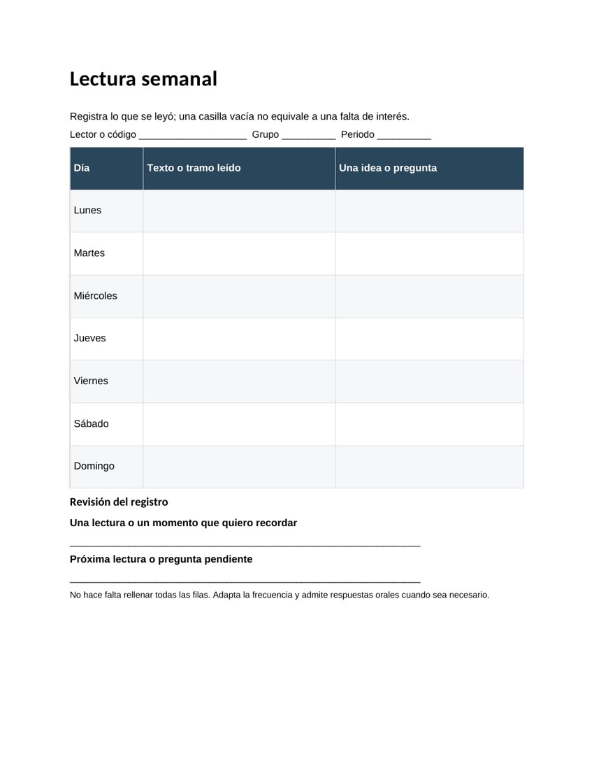 Lectura semanal: vista previa del documento