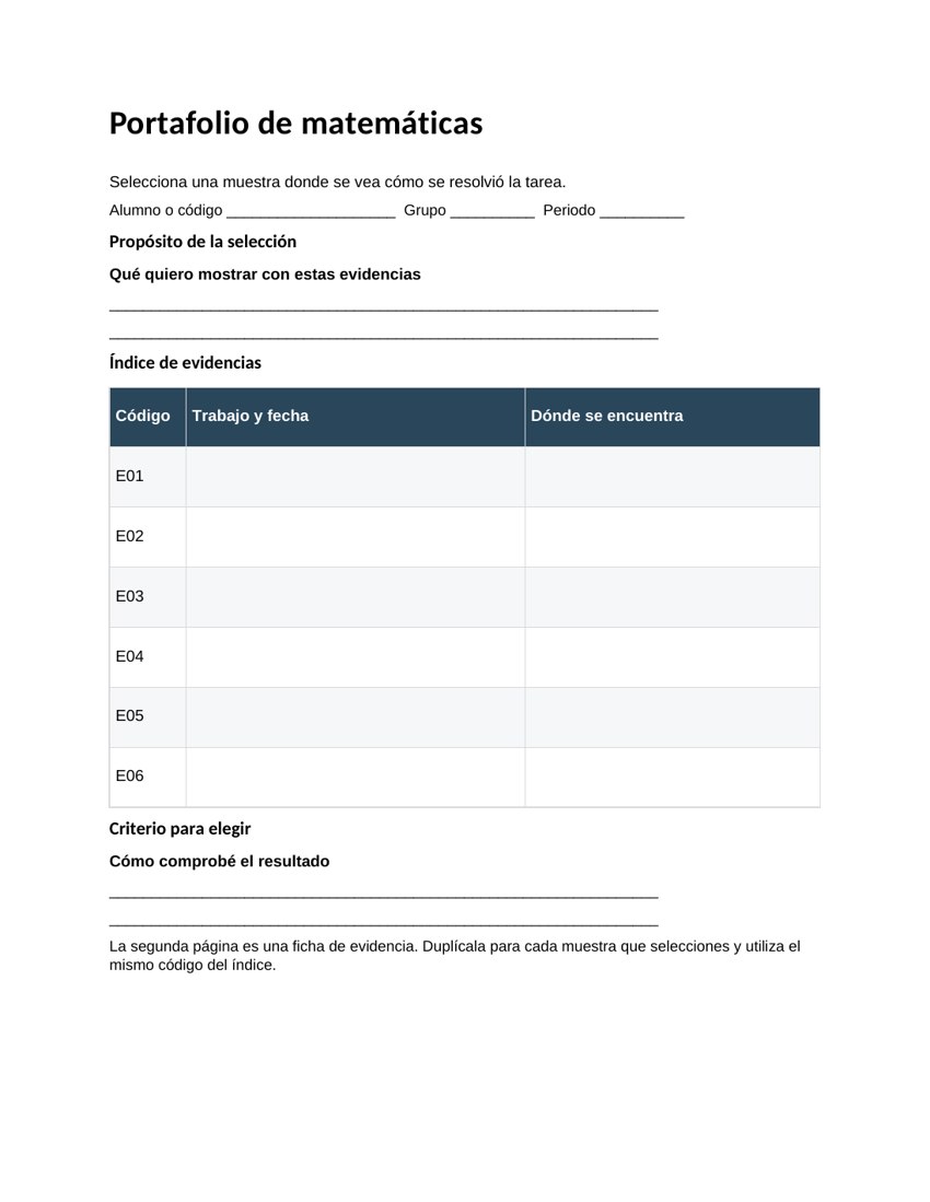 Portafolio de matemáticas: vista previa del documento
