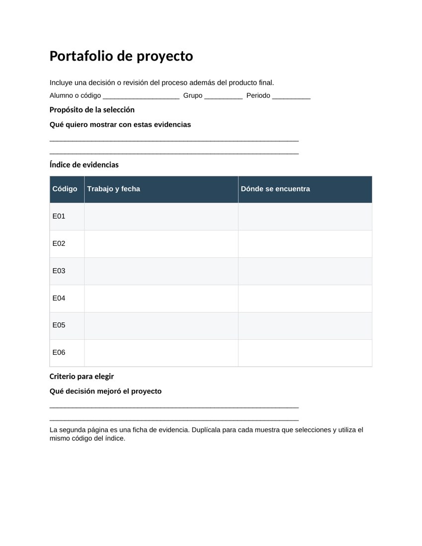 Portafolio de proyecto: vista previa del documento