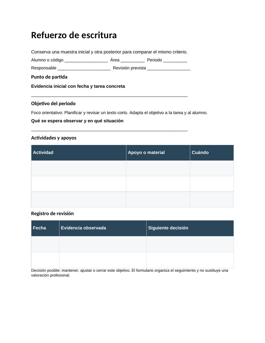 Refuerzo de escritura: vista previa del documento