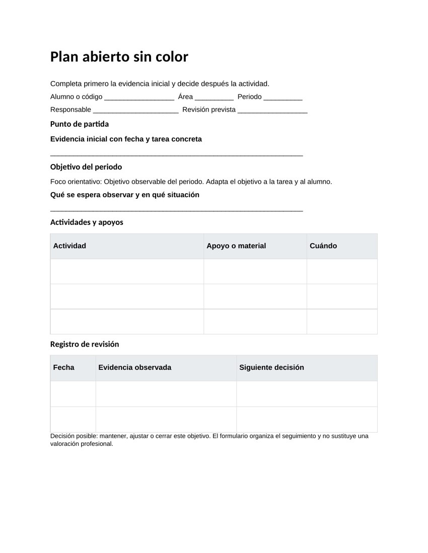 Plan abierto sin color: vista previa del documento