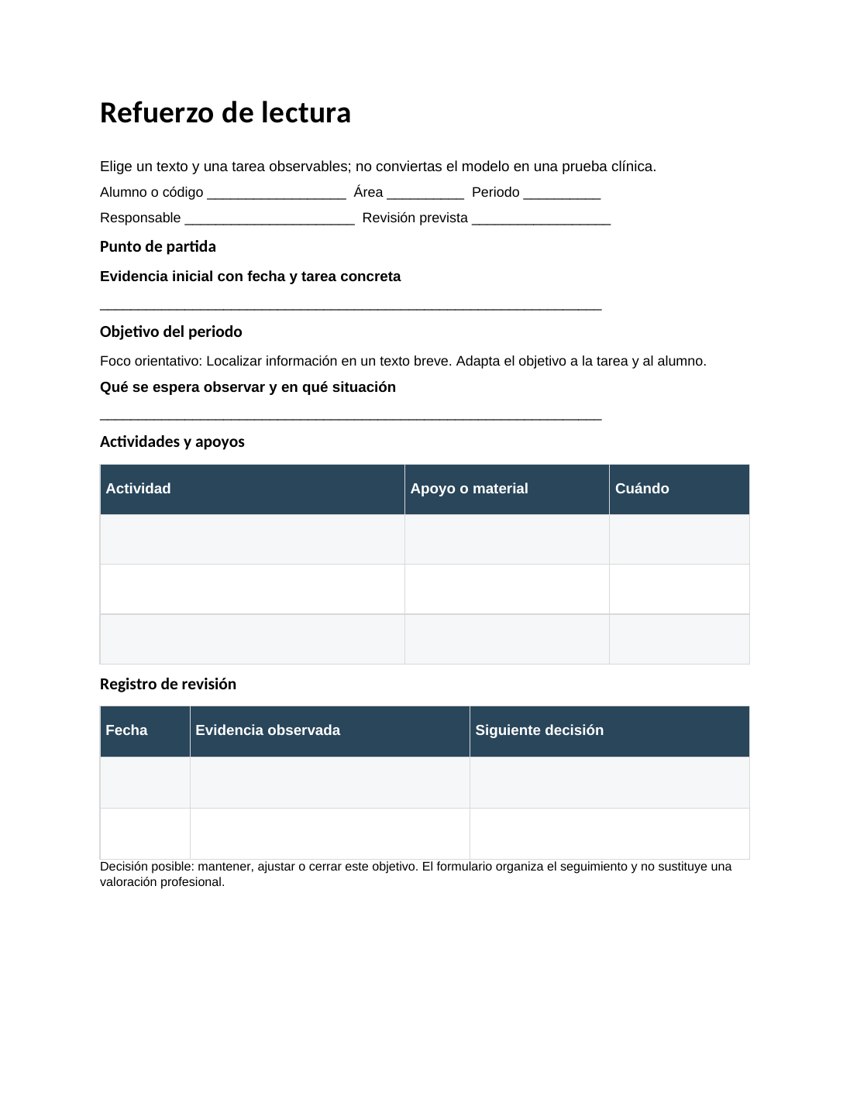 Refuerzo de lectura: vista previa del documento