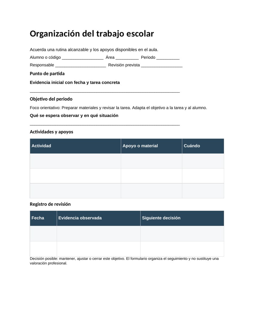 Organización del trabajo escolar: vista previa del documento