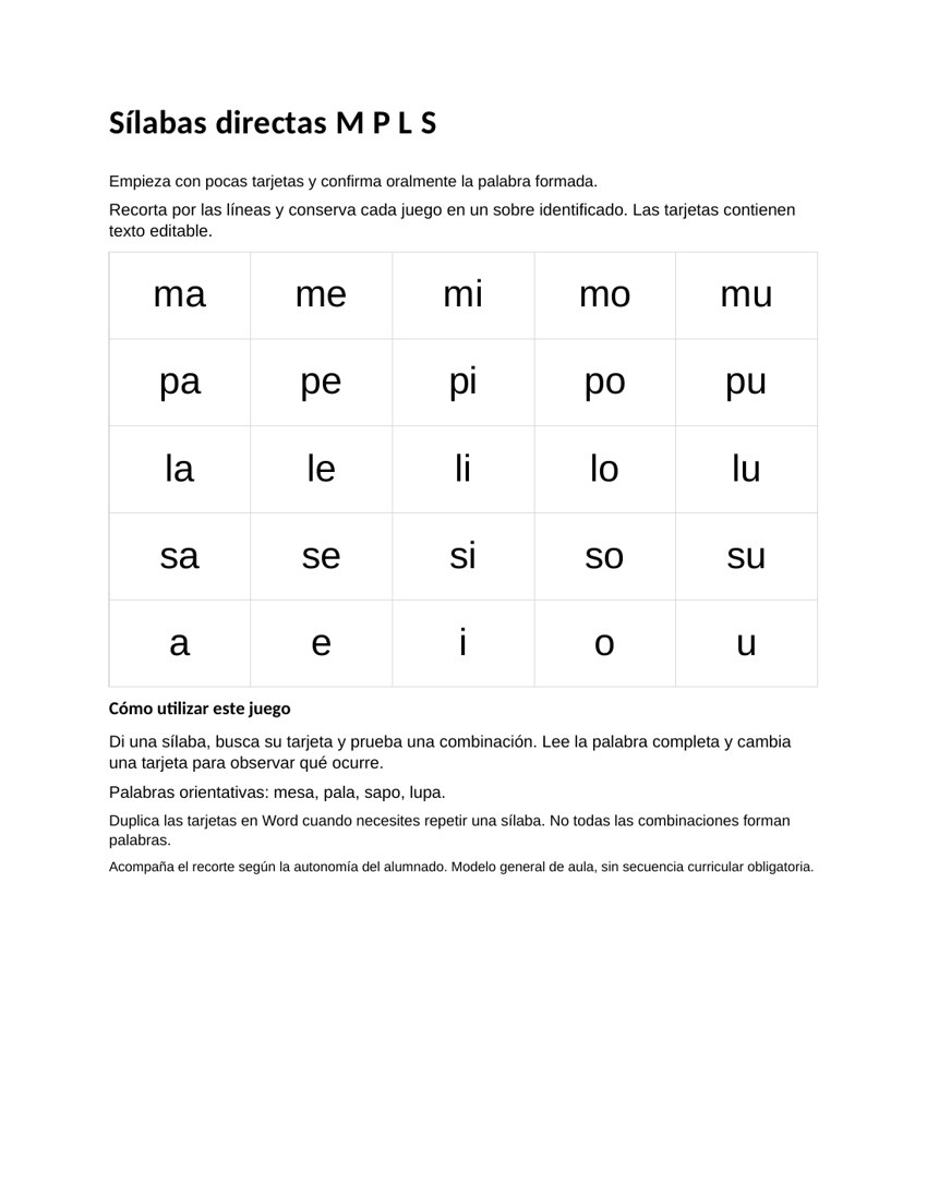 Sílabas directas M P L S: vista previa del documento
