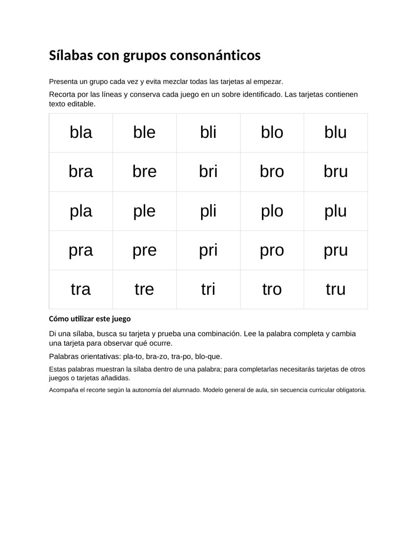 Sílabas con grupos consonánticos: vista previa del documento
