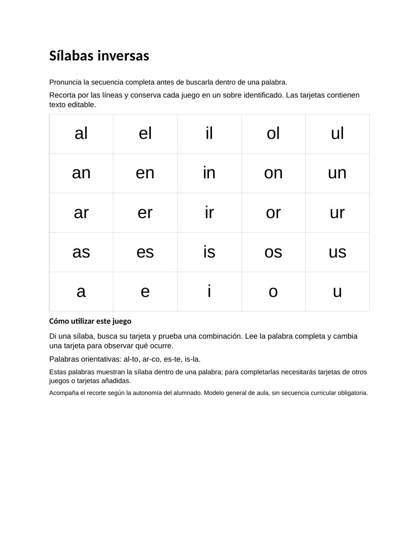 Sílabas inversas: vista previa del documento