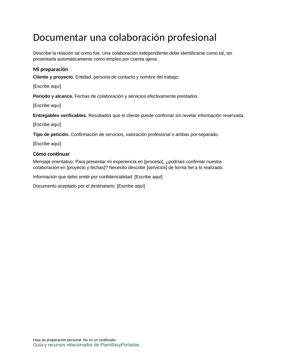 Documentar una colaboración profesional: vista previa de la plantilla