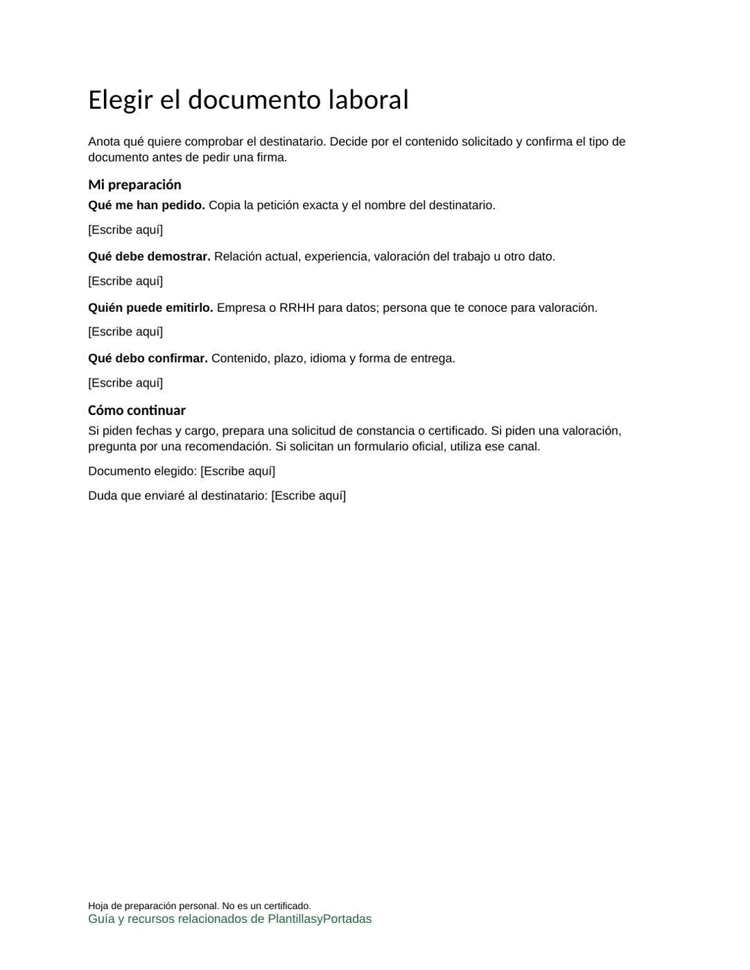 Elegir el documento laboral: vista previa de la plantilla