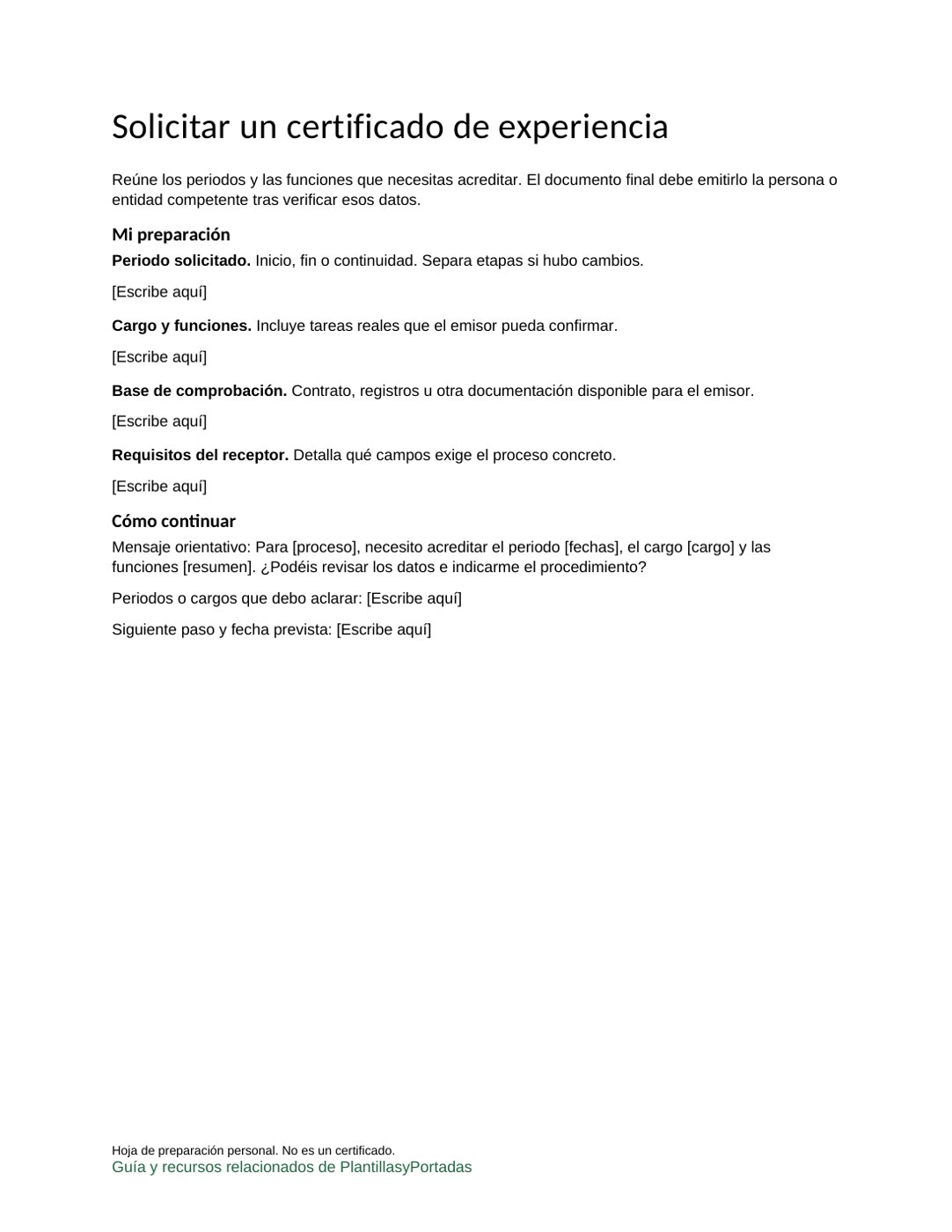 Solicitar un certificado de experiencia: vista previa de la plantilla