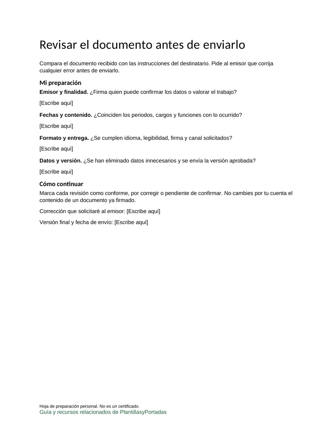 Revisar el documento antes de enviarlo: vista previa de la plantilla