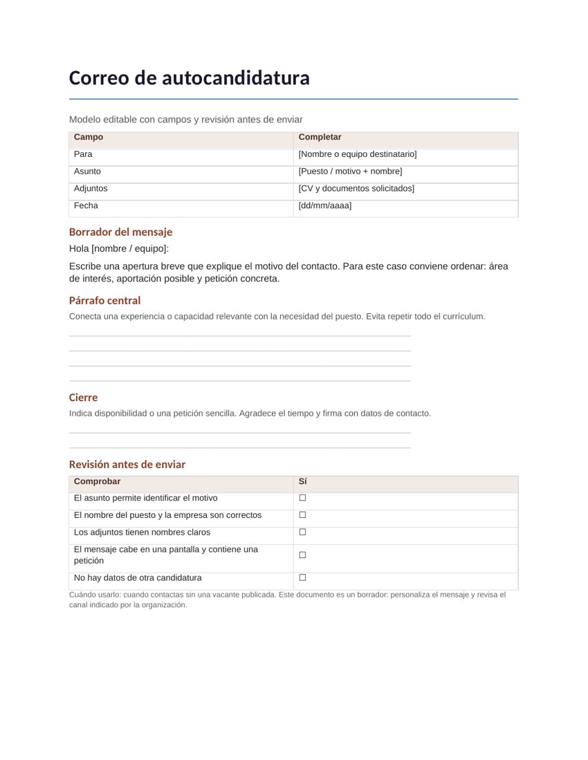 Correo de autocandidatura: vista previa