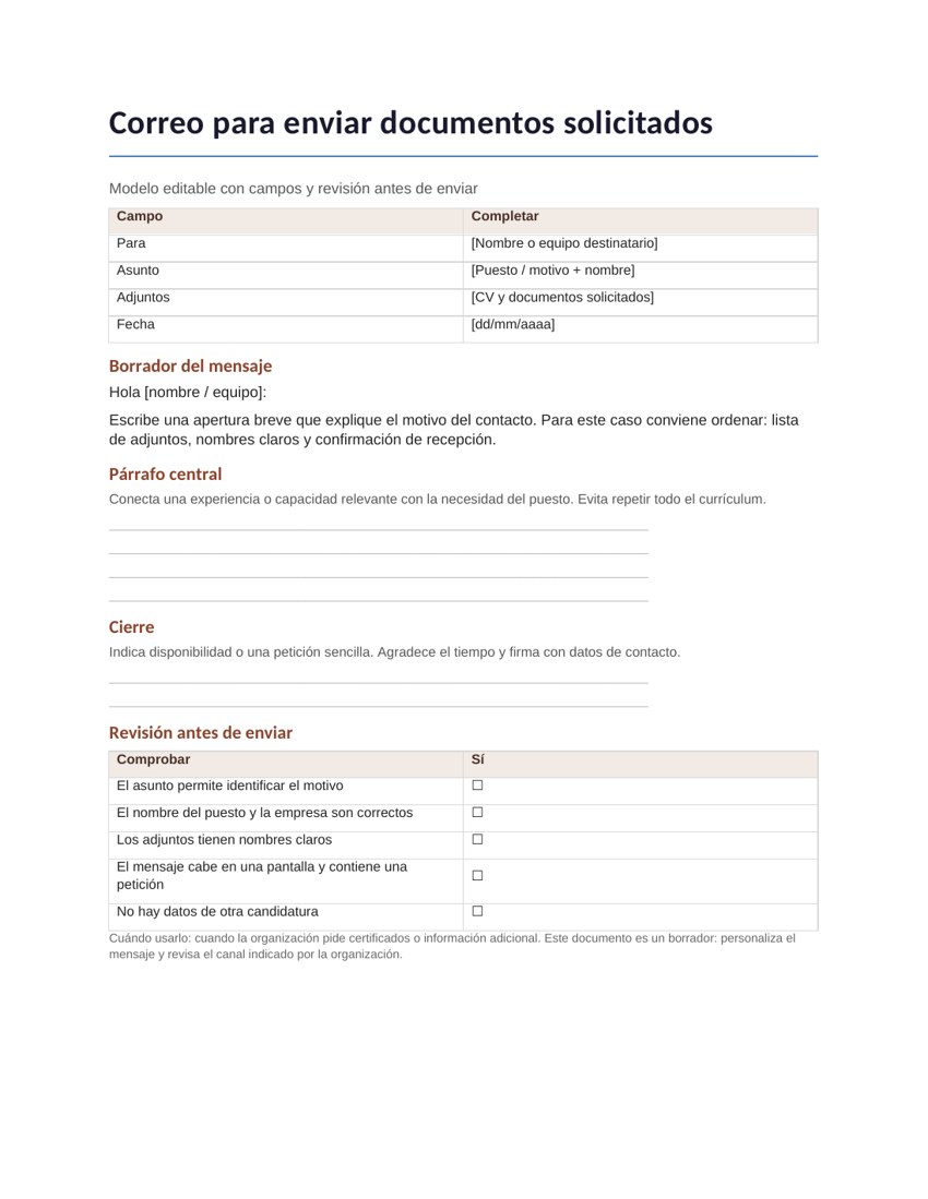 Correo para enviar documentos solicitados: vista previa