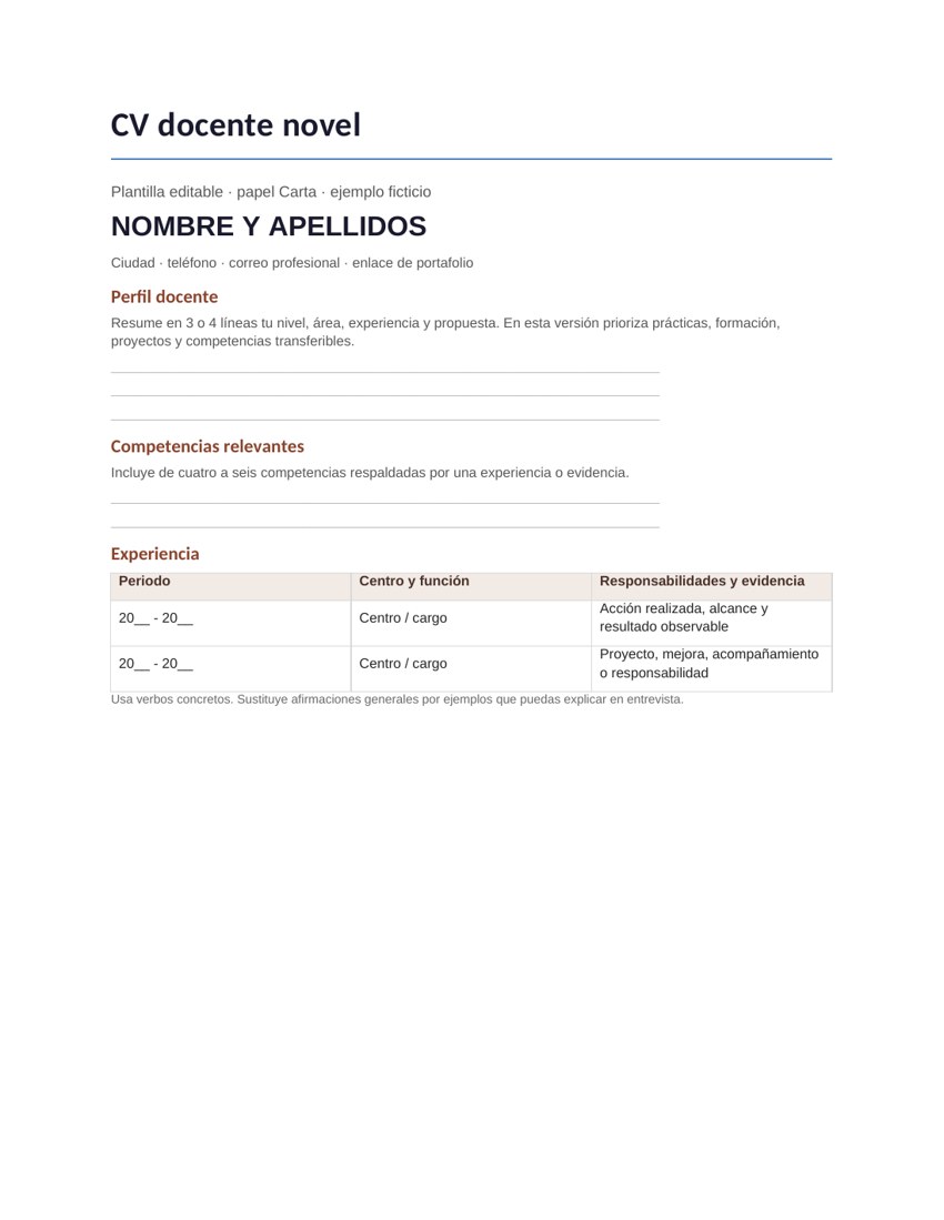 CV docente novel: vista previa